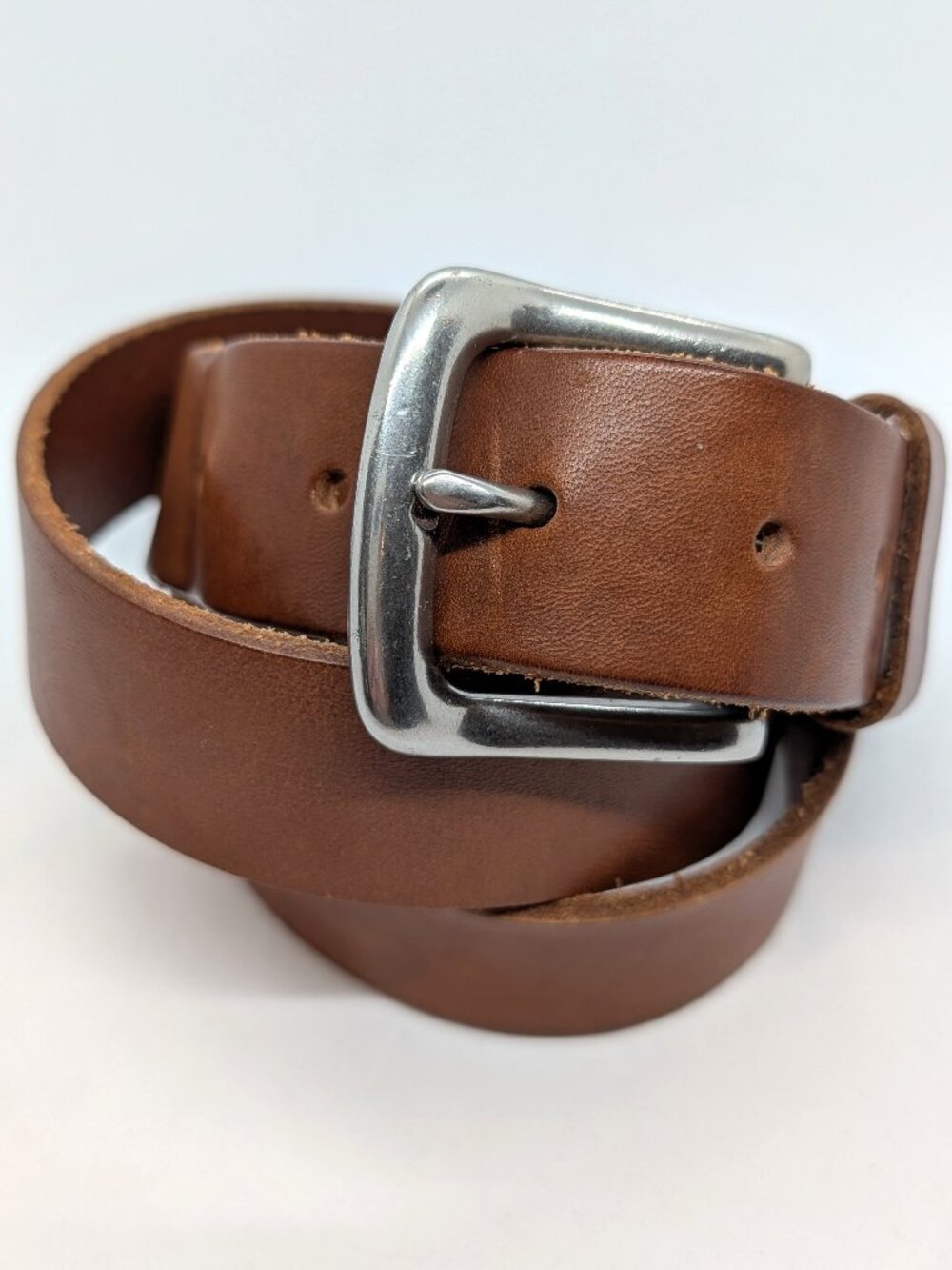 VTG Polo Ralph Lauren Belt Mens Sz 42 Brown Leather Silvertone Brass Buckle Logo